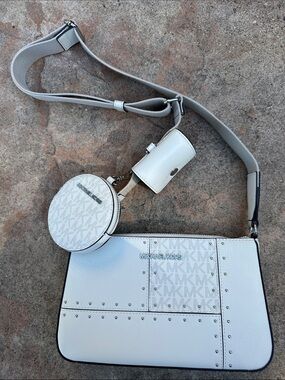 Michael Kors Jet Set Studded Patchwork Crossbody Set w/Coin Pouch & AirPods Case